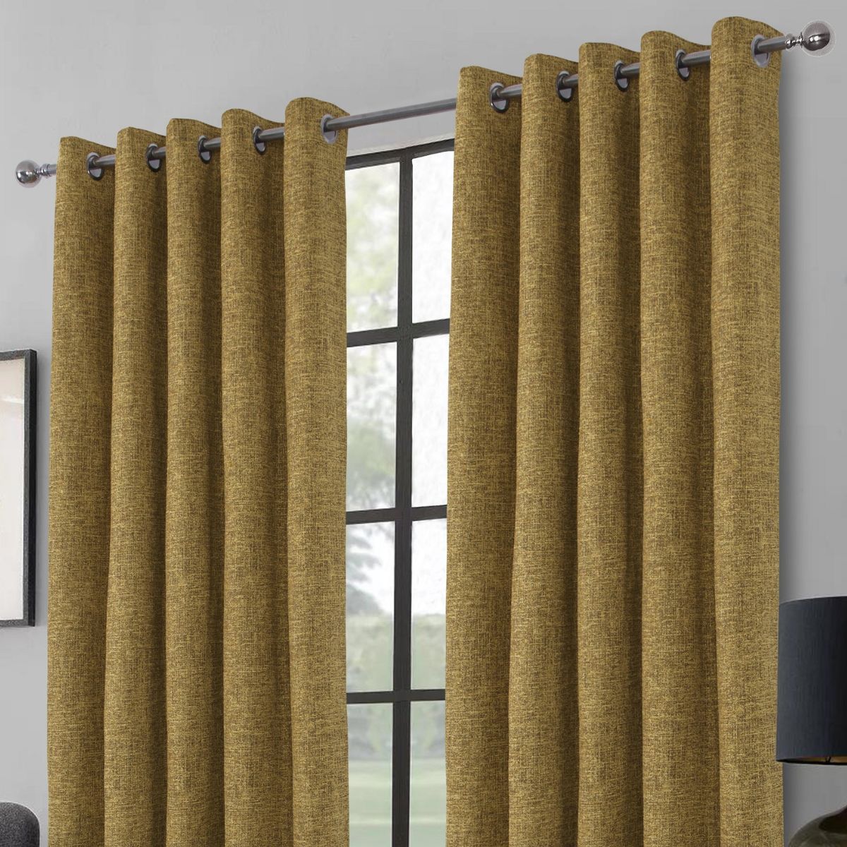 Clayton Ready-Made Eyelet Mustard Blackout Curtains