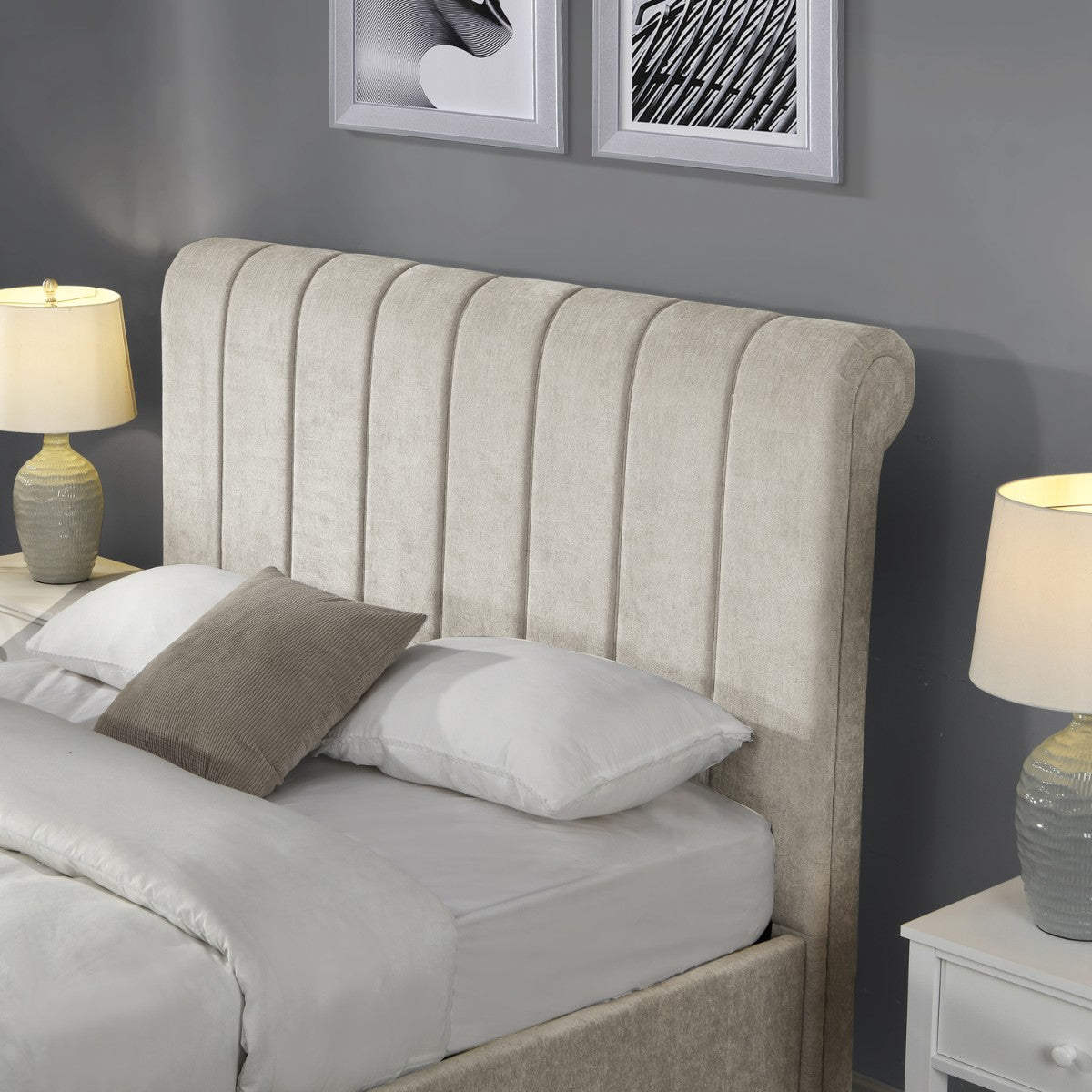 Corona Side Gas Lift Velvet Bed Beige - 5