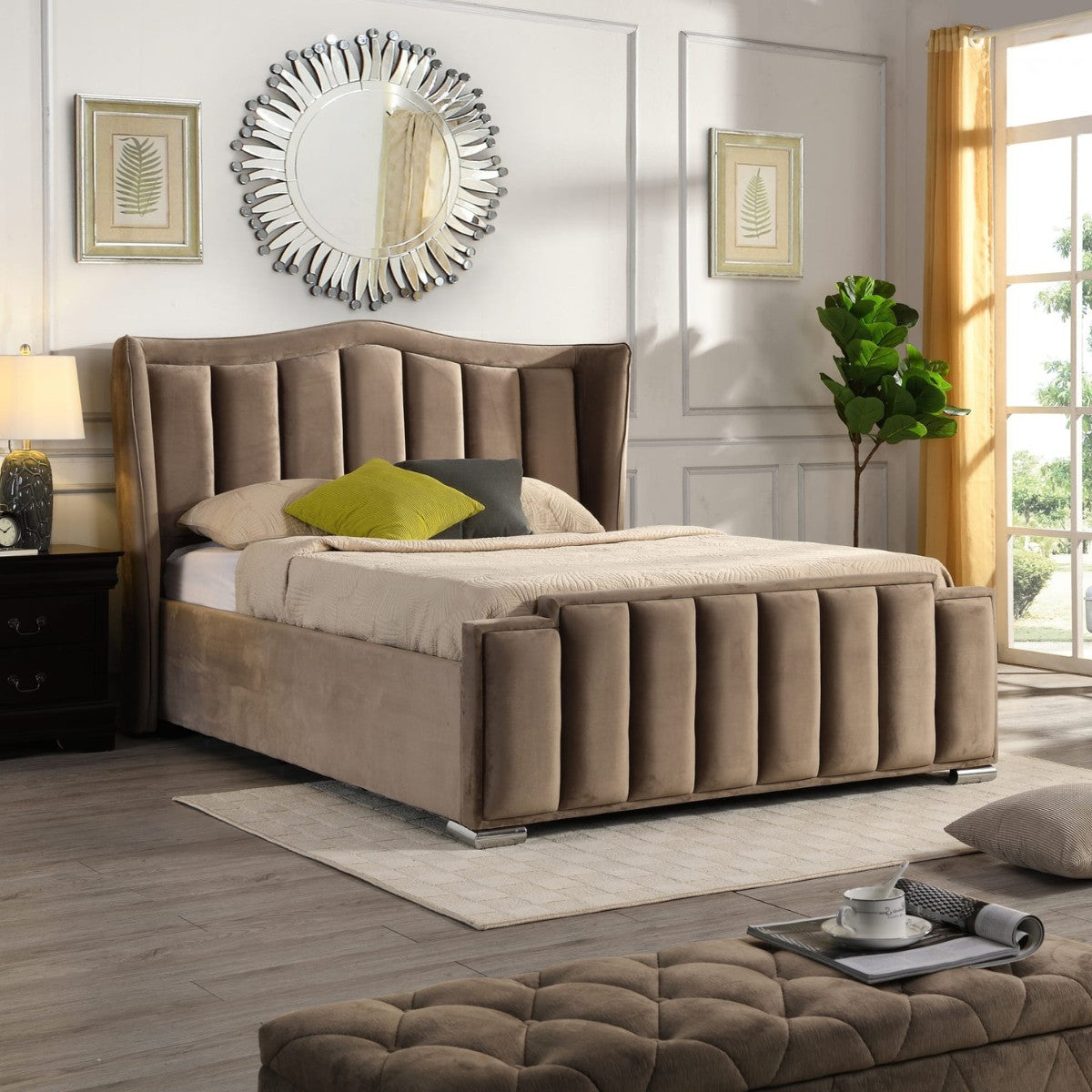 Cullen Gas Lift Velvet Bed Beige - 2