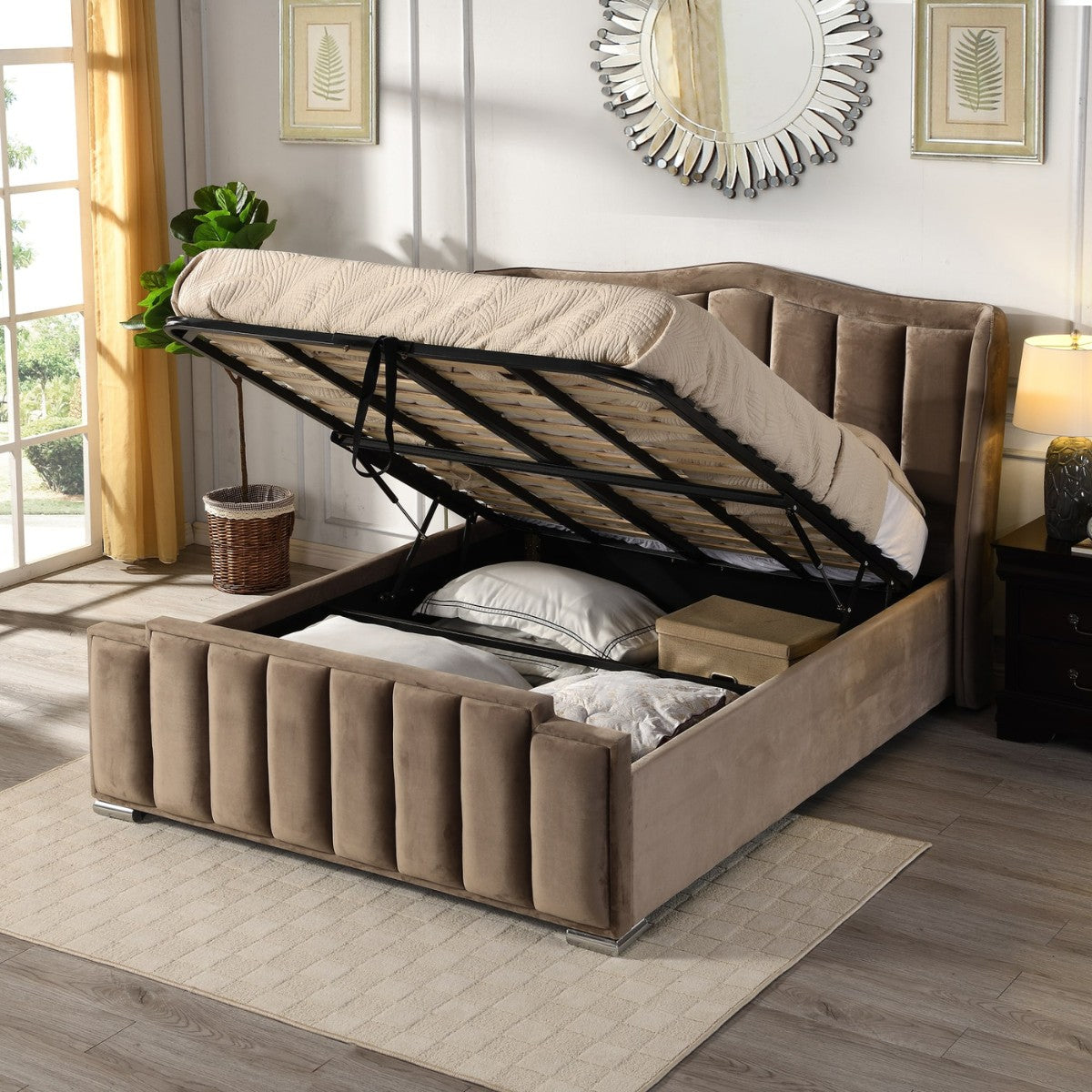 Cullen Gas Lift Velvet Bed Beige - 5