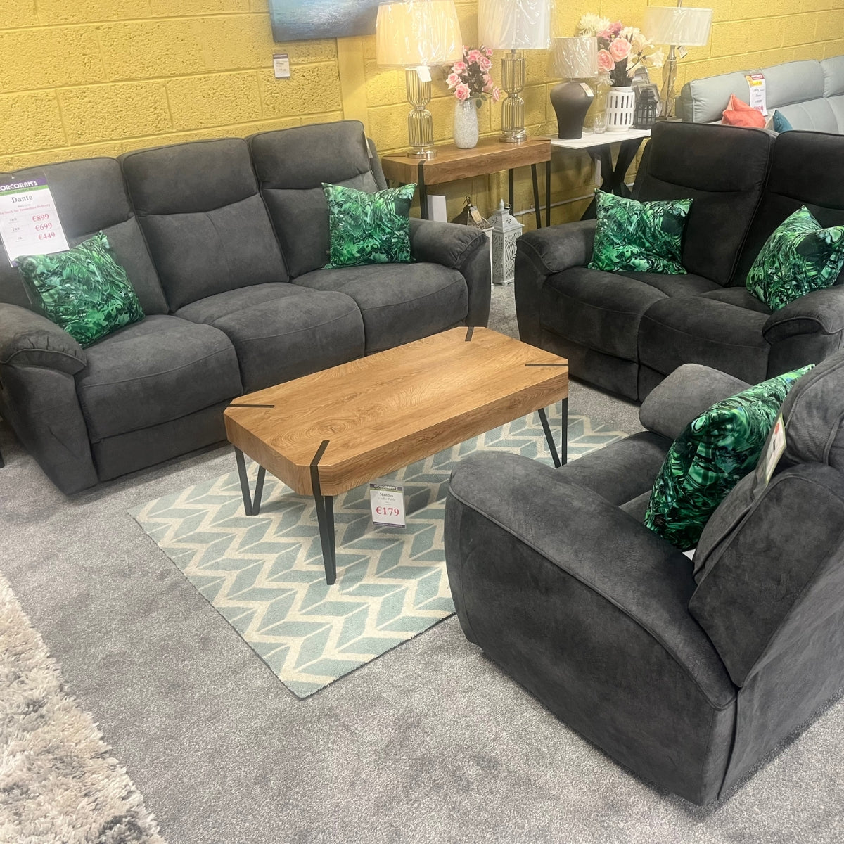 Dante Dark Grey Manual Recliner Suite - Clearance Model