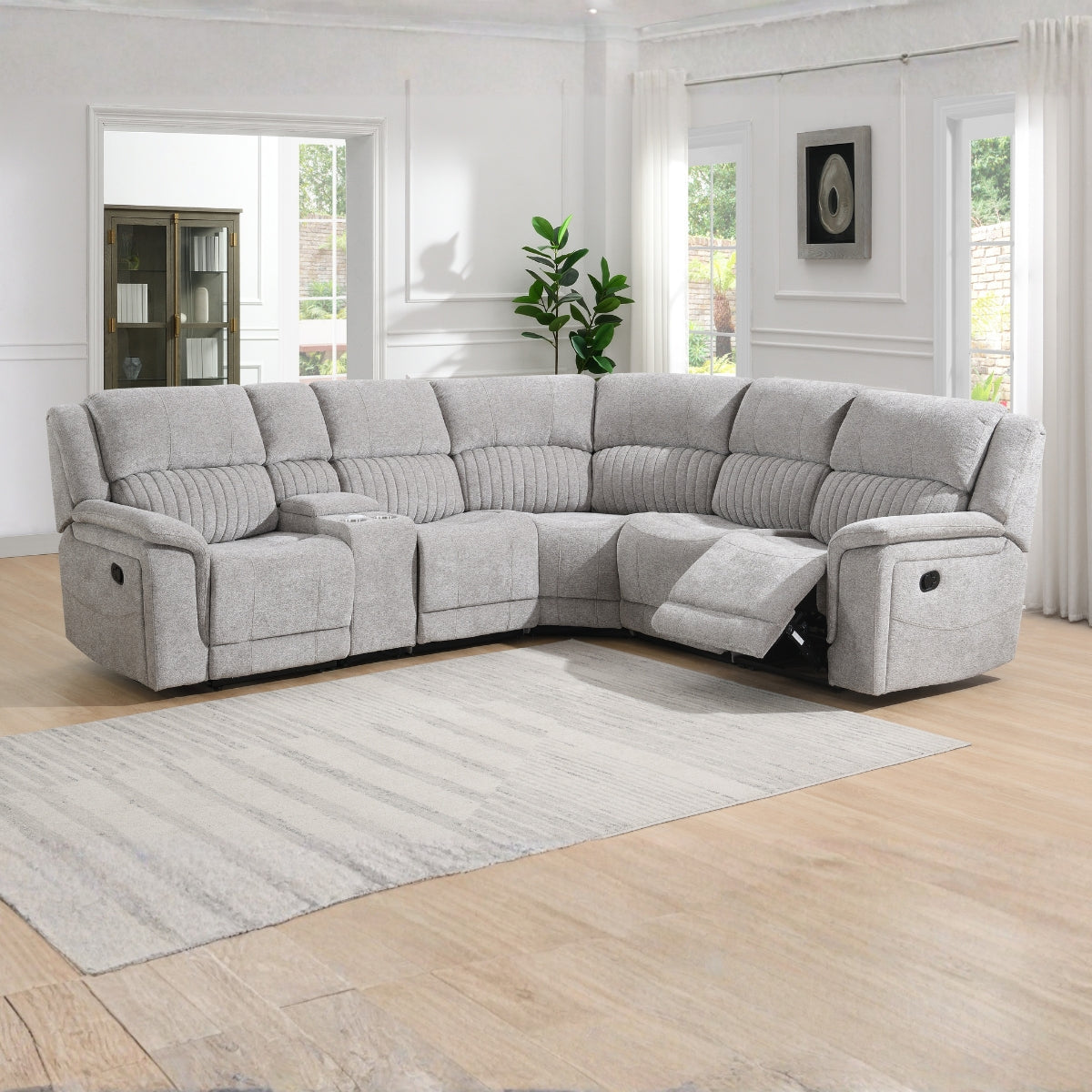 Delphine Grey Fabric 4 Seater Recliner Corner Sofa - 2