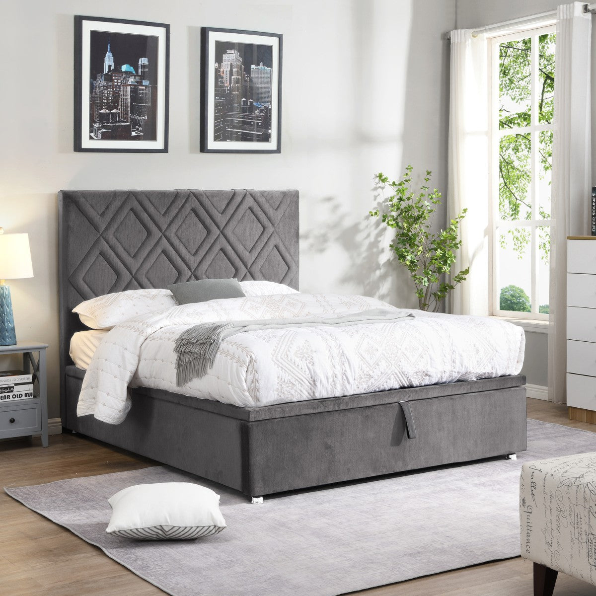Drake Grey Fabric Gas Lift Bed - 2