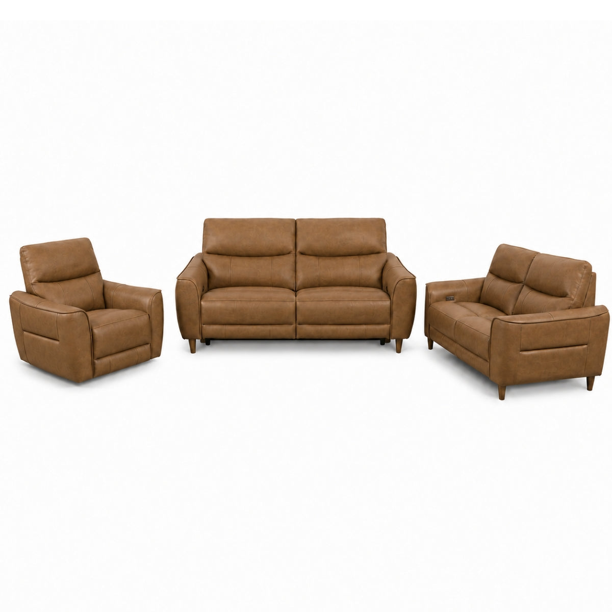 Eloise brown leather sofa set on a white background.