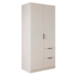 Emerson white wardrobe with two doors and two drawers on a white background