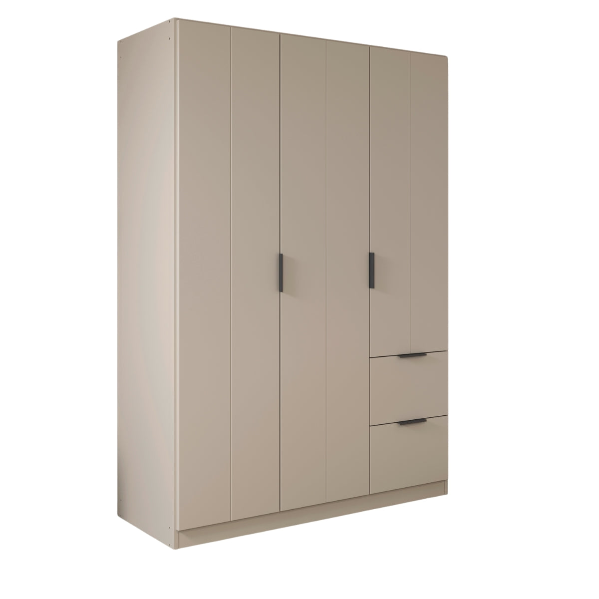Emerson beige wardrobe with three doors and two drawers on a white background