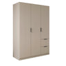 Emerson beige wardrobe with three doors and two drawers on a white background