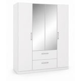 Ennis white wardrobe with mirror and drawers on a white background