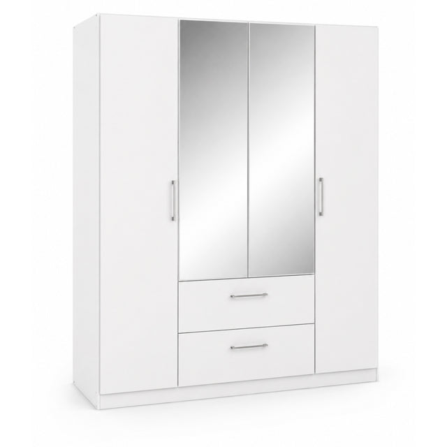 Ennis white wardrobe with mirror and drawers on a white background