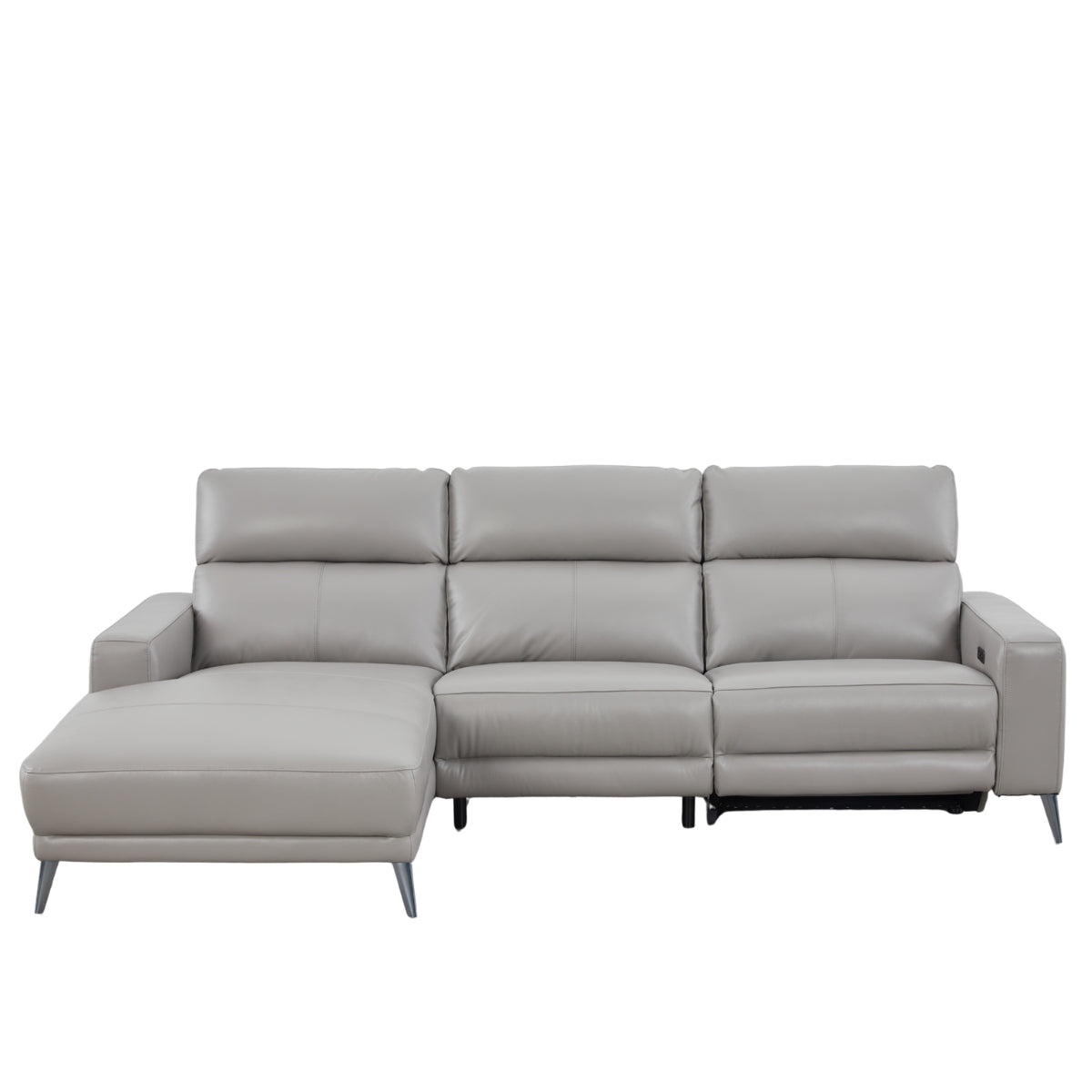 Fionn Grey Leather 3 Seater Chaise Sofa - 1