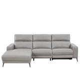 Fionn Grey Leather 3 Seater Chaise Sofa - 1