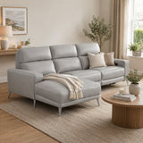 Fionn Grey Leather 3 Seater Chaise Sofa - 10