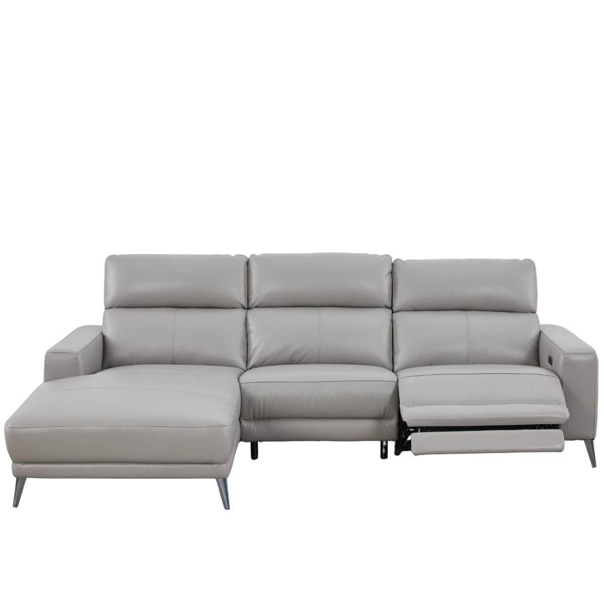 Fionn Grey Leather 3 Seater Chaise Sofa - 2