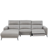 Fionn Grey Leather 3 Seater Chaise Sofa - 2