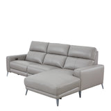 Fionn Grey Leather 3 Seater Chaise Sofa - 4