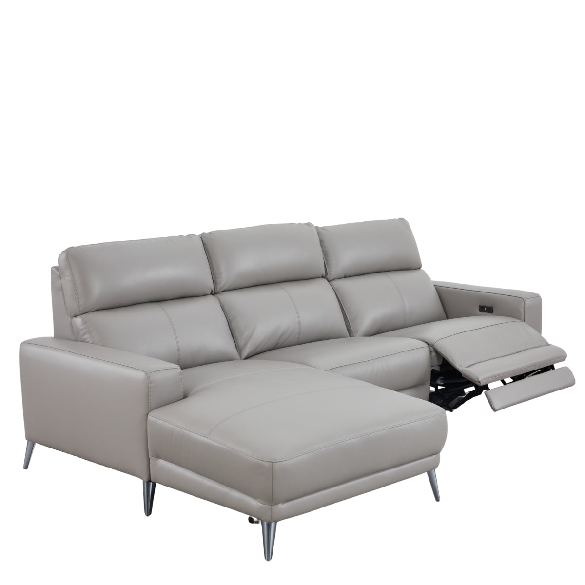 Fionn Grey Leather 3 Seater Chaise Sofa - 5