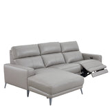 Fionn Grey Leather 3 Seater Chaise Sofa - 5