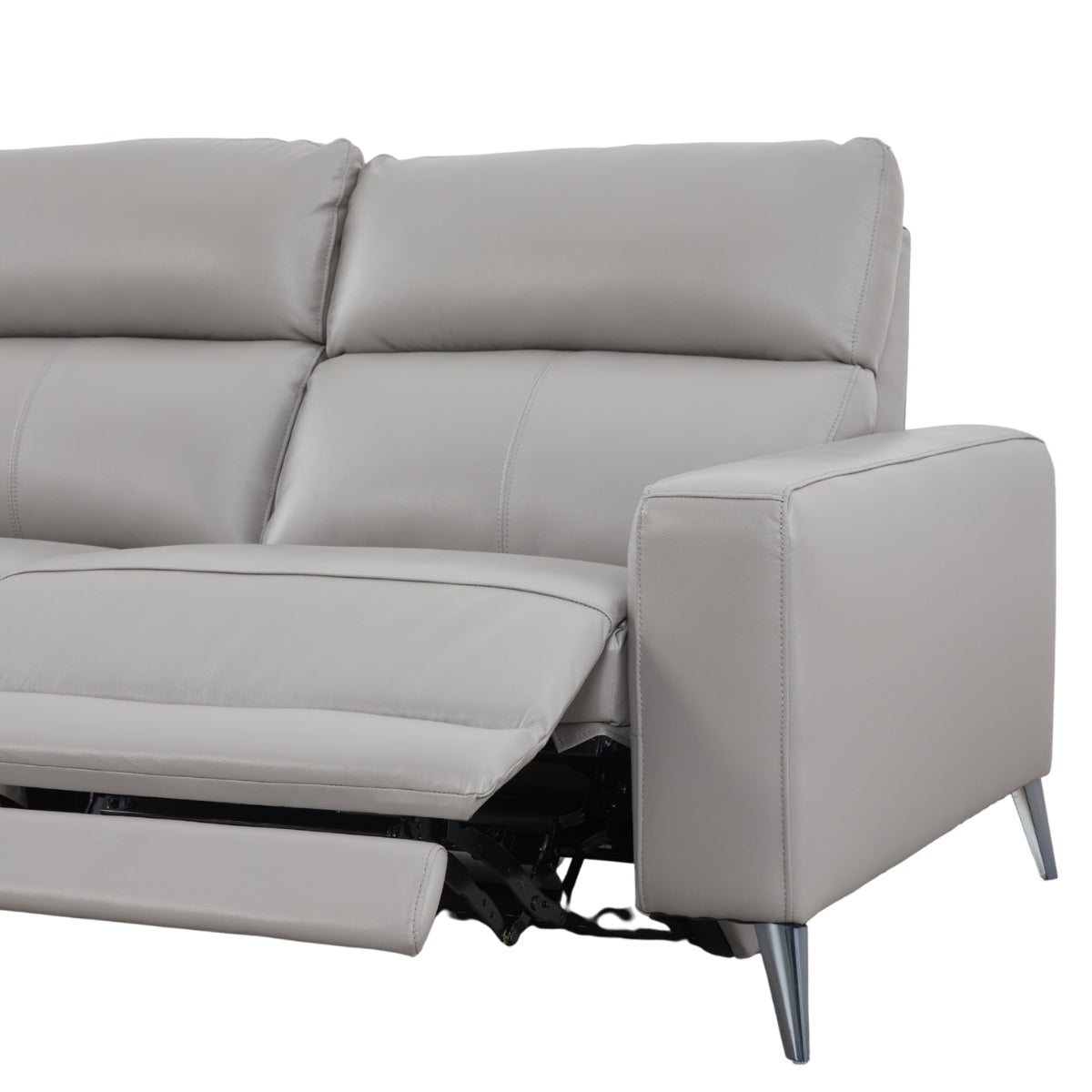 Fionn Grey Leather 3 Seater Chaise Sofa - 7