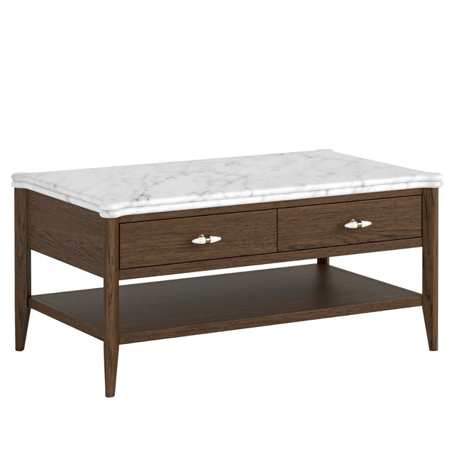 Fleming Marble Top Coffee Table in Walnut Oak - 1