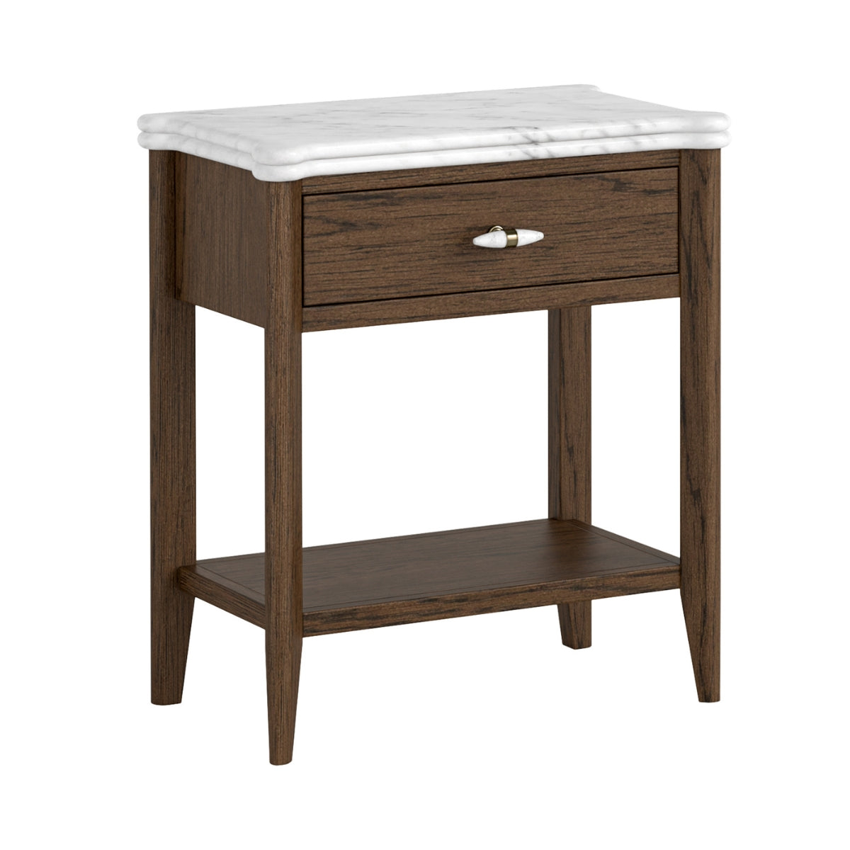 Fleming Marble Top Bedside Table in Walnut Oak - 1