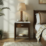 Fleming Marble Top Bedside Table in Walnut Oak - 4