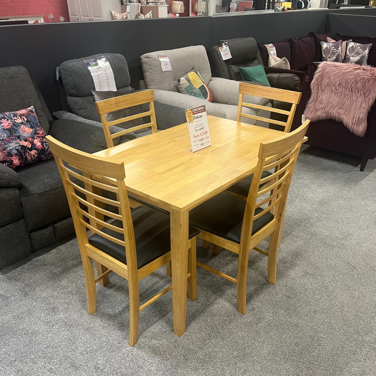 Hakon Light Oak 1.1M Dining Table & 4 Hakon Dining Chairs - Clearance Set