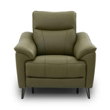 Hamish green leather armchair with a high back, padded armrests, and dark tapered legs, shown against a plain white background.