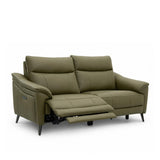 Hamish green reclining loveseat sofa with the footrest extended, shown on a clean white background.