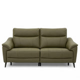Hamish green upholstered loveseat sofa with two back cushions, two seat cushions, wide padded armrests, and slim dark legs, shown against a plain white background.