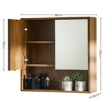Hampshire wooden cabinet with mirror and shelves, showing dimensions on a white background.