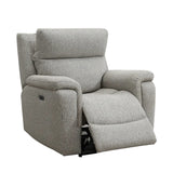 Hector grey textured fabric power recliner chair with the footrest extended, shown against a plain white background.