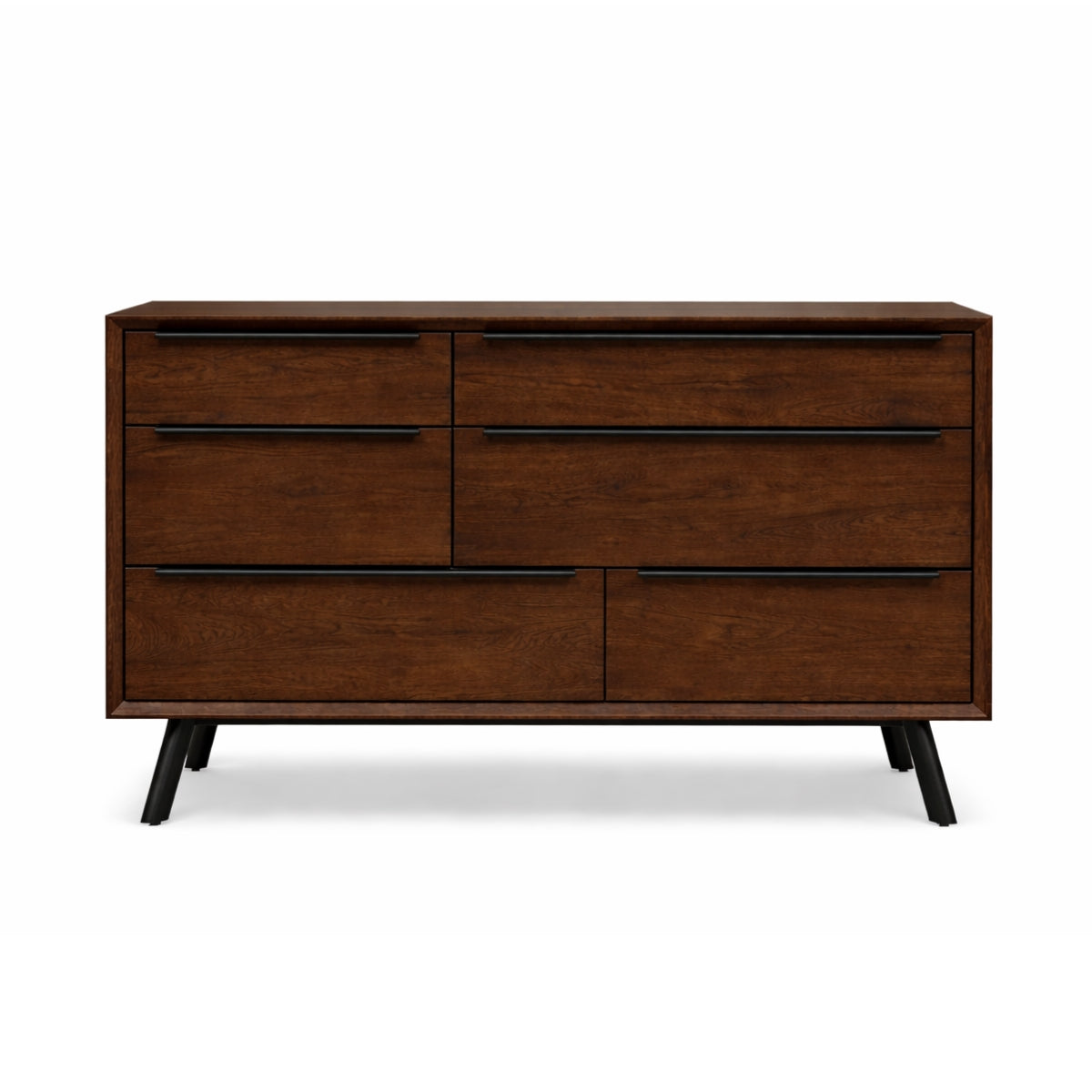 Wooden dresser with four drawers on a white background