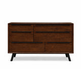 Wooden dresser with four drawers on a white background