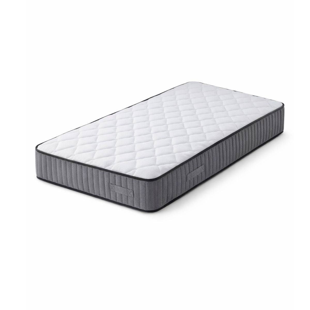 Mattress with a gray exterior and white interior on a white background
