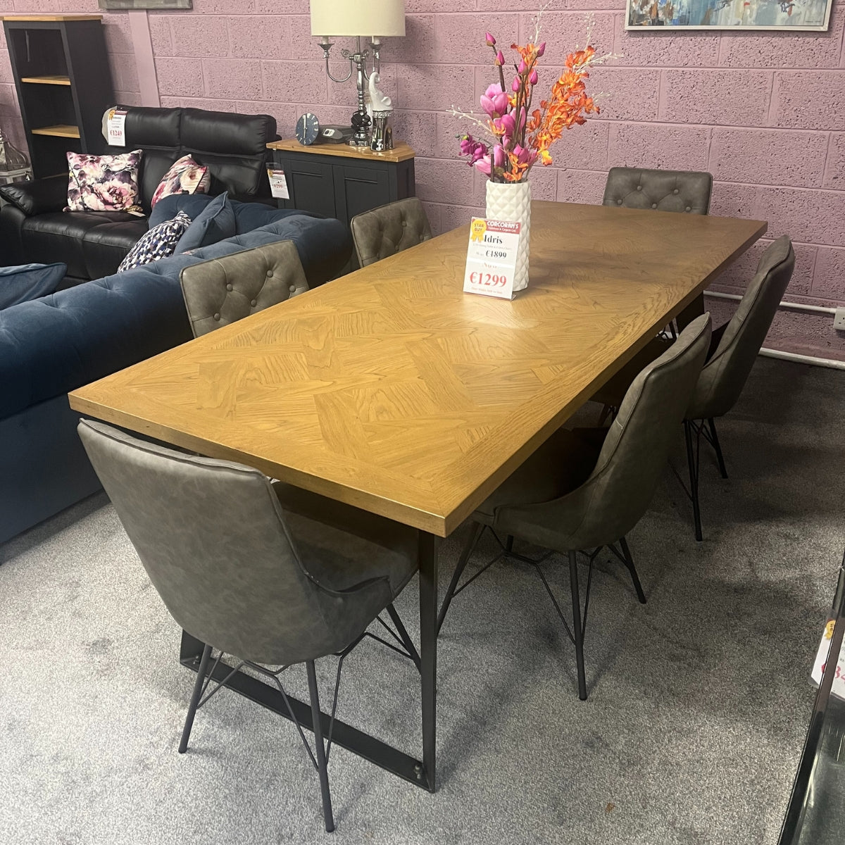 Idris Oak 2.2M Dining Table & 6 Idris Dining Chairs - Clearance Bundle