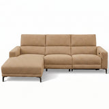 Johnson modern three-seater sofa with a left-facing chaise lounge, upholstered in a textured brown fabric, shown against a plain white background.