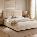 Jude Beige Tufted Upholstered Bed Frame Lifestyle Photo