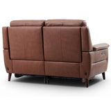 Lawrence brown leather reclining 2 seater sofa shown from the rear three-quarter angle on a white studio background.