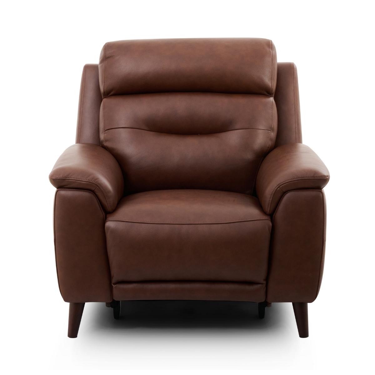 Lawrence brown leather amrchair front view.