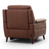 Lawrence brown leather power recliner chair shown from a three-quarter rear angle on a white background.