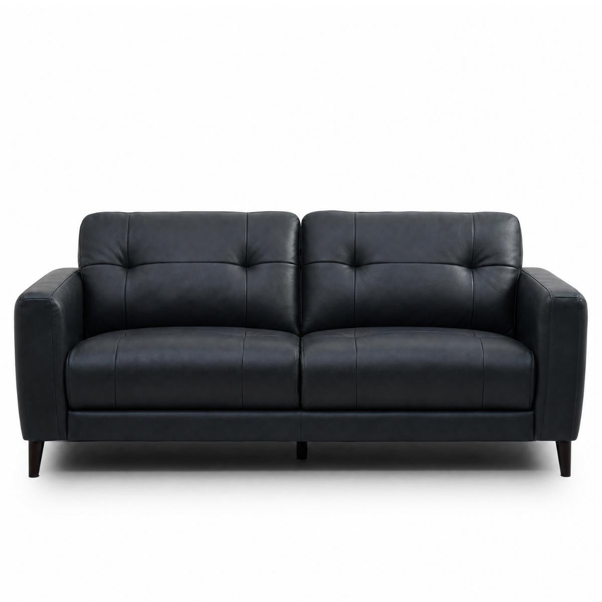 Manhattan black leather 2.5 seater sofa front view.