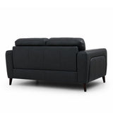 Manhattan modern 2.5 seater sofa upholstered in black leather, shown from a three-quarter rear angle on a white studio background.