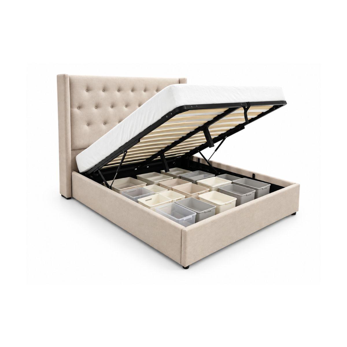 Mansfield Cream Fabric Buttoned Ottoman Storage Bed