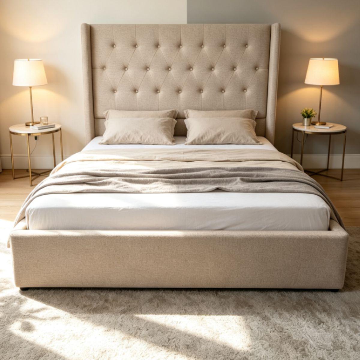 Mansfield Cream Fabric Buttoned Ottoman Storage Bed