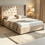Mansfield Cream Fabric Buttoned Ottoman Storage Bed