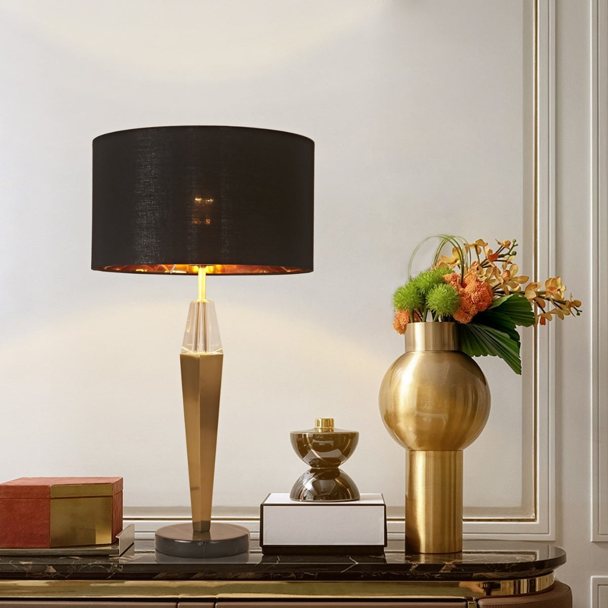 ModernBlackandGoldBedsideTableLampwithMarbleBase-8