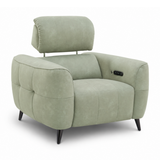 Mosley green fabric amrchair.