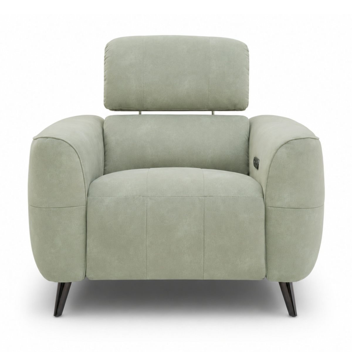 Mosley green fabric amrchair front view.