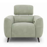 Mosley green fabric amrchair front view.