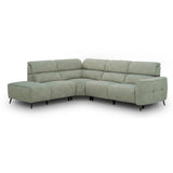 Mosley L-shaped sectional sofa upholstered in a textured green fabric, featuring a chaise lounge on the left side and slim black legs, shown against a plain white background.